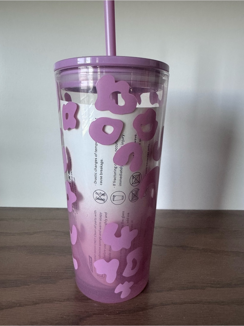 Starbucks Pink Cheetah Leopard Glass Cold Cup Tumbler - Picture 3 of 4